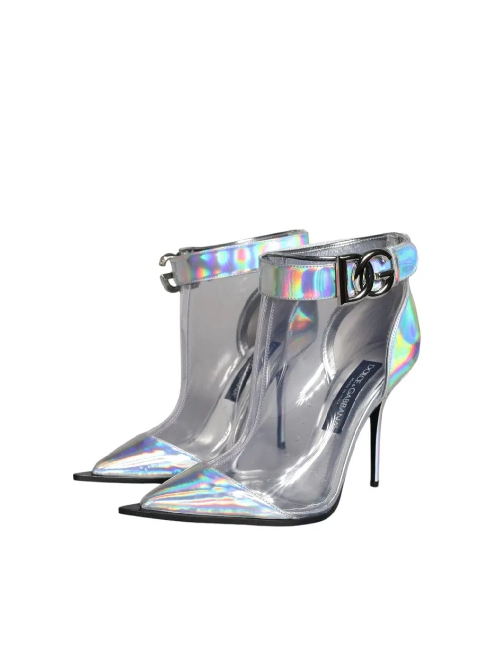 Dolce & Gabbana Silver Holographic PVC Ankle Strap Pointed Toe Pumps